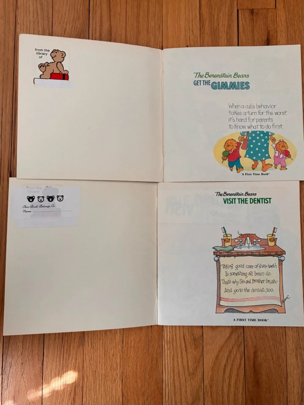 The Berenstain Bears, 2 FIRST TIME BOOKS, Softcover, with 2 Hand Puppets, 1980s